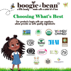 Boogie and Bean lifestyle toddler smile illustrating comfortable hair care