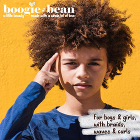Boogie and Bean before and after braids showing defined, moisturized style