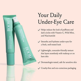 BOOM! by Cindy Joseph applied under eye demonstrating gentle de-puffing benefit
