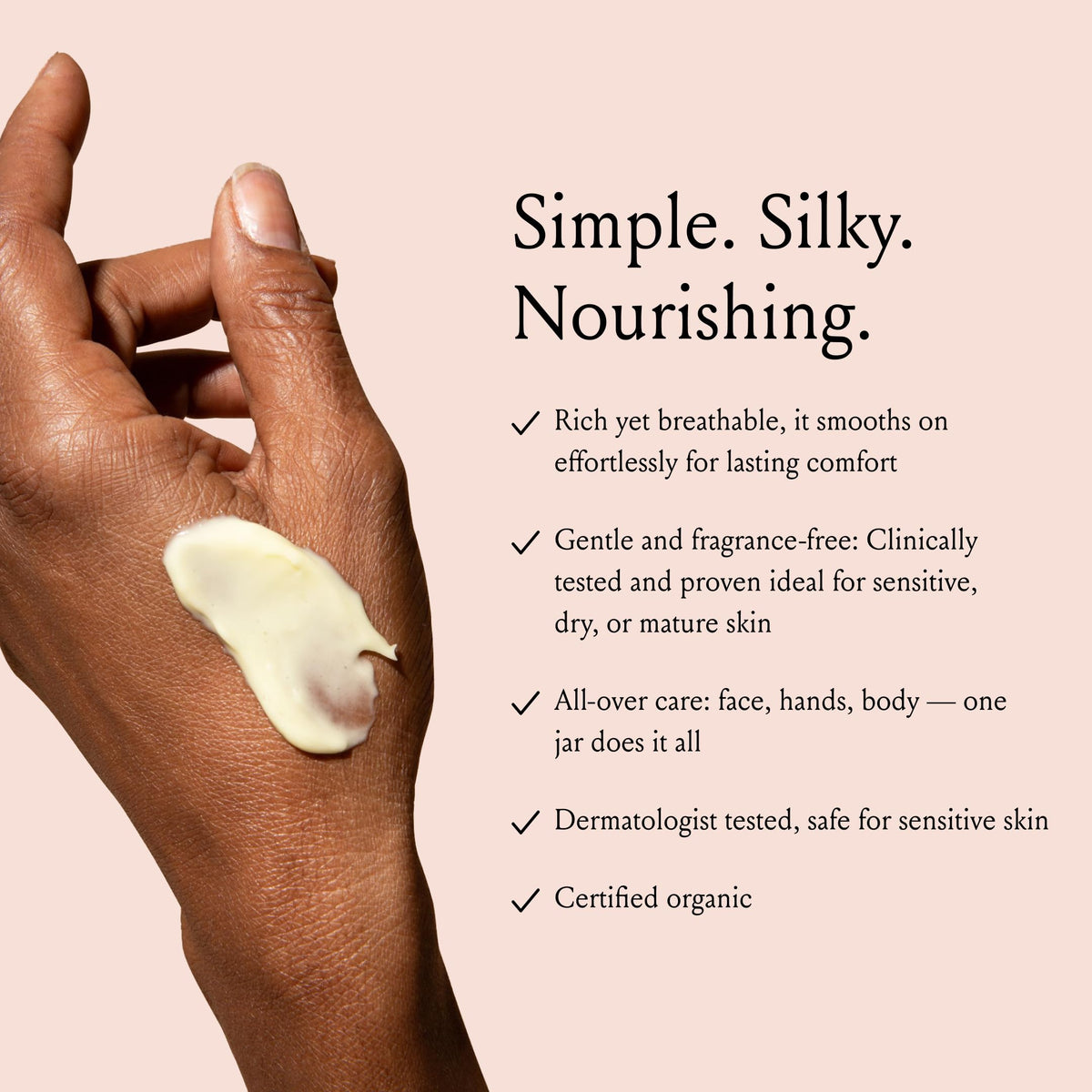 BOOM! by Cindy Joseph applied to face indicating gentle moisturizing for mature skin