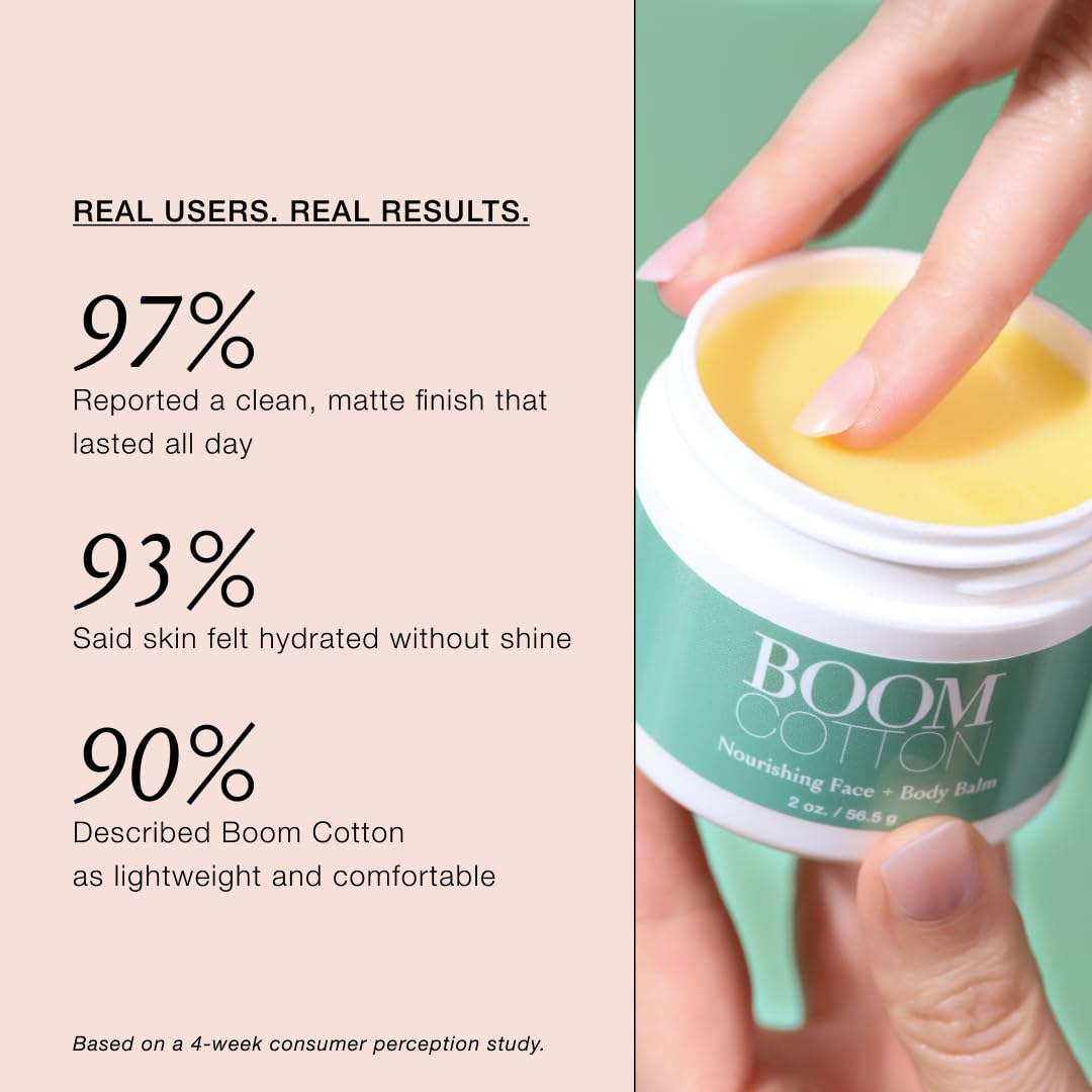 BOOM! Boom Cotton being smoothed onto skin showing non-greasy finish benefit