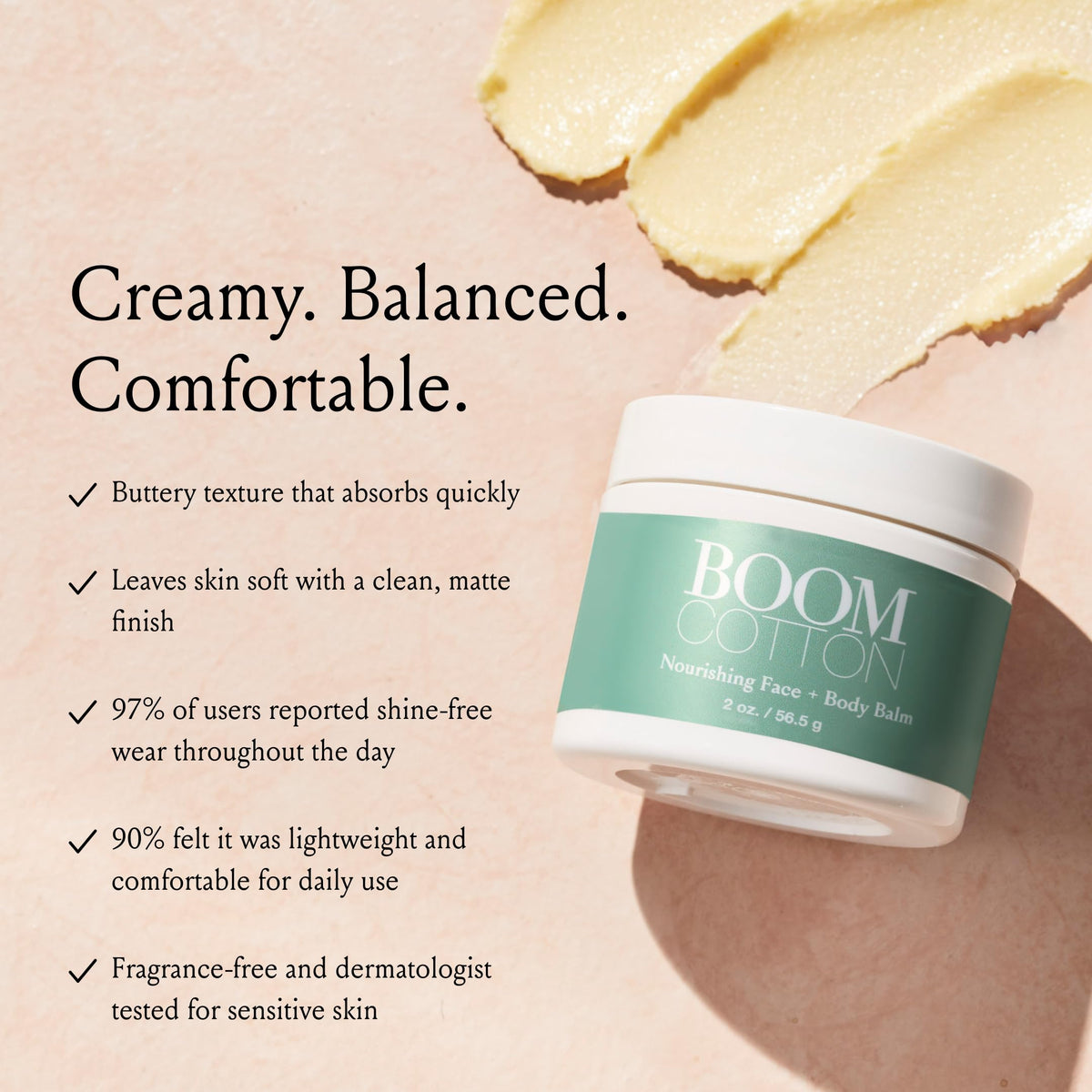 BOOM! Boom Cotton open jar with spoon showing hygienic application benefit