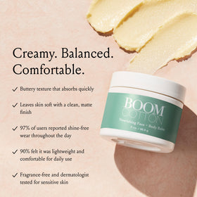 BOOM! Boom Cotton open jar with spoon showing hygienic application benefit