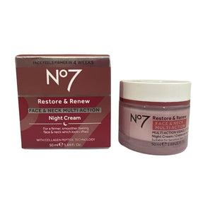 Boots No7 jar front view showing elegant label and firming cream benefit