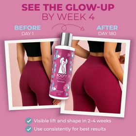 Booty Magic bottle next to ruler illustrating the 6.0 oz size