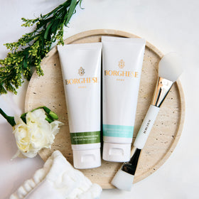 Borghese ingredients label close-up displaying key ingredients for hydration and calm