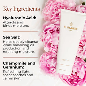 Borghese label detail communicating key ingredients and transparent formulation