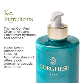 Borghese label ingredient highlight featuring botanicals and benefits