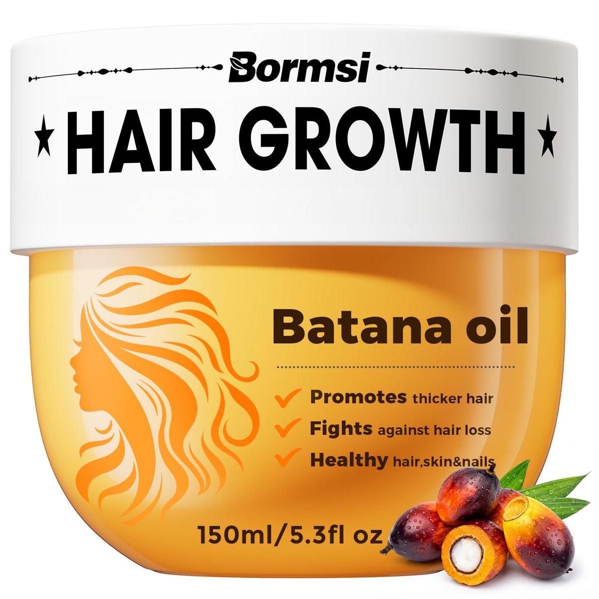 BORMSI Batana Oil jar front view showing clean packaging and natural ingredient emphasis