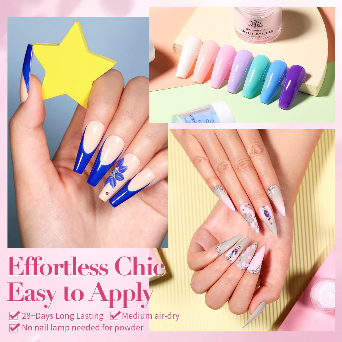 Born Pretty finished French tip with glitter accent showing versatile design options