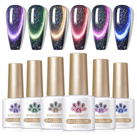 Born Pretty front packaging showing the six 7ml magnetic gel bottles and luxe black theme