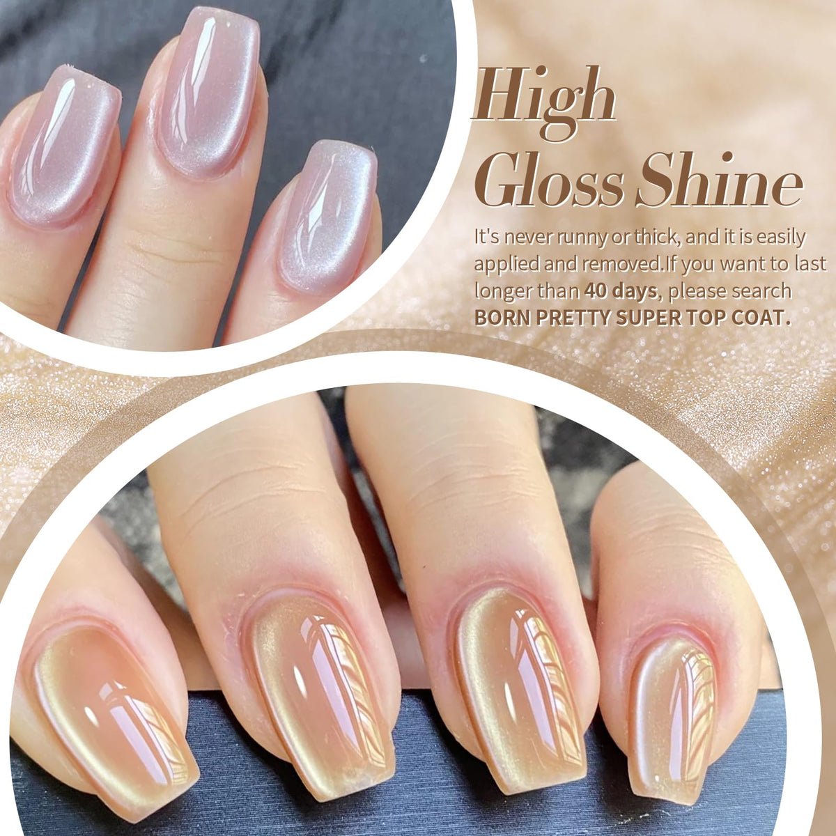 Born Pretty manicured hand with moonlight nude gel showing long-lasting shine