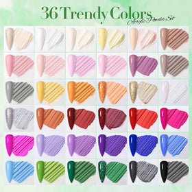 Born Pretty open set arranged to display all 36 powder pots for easy selection