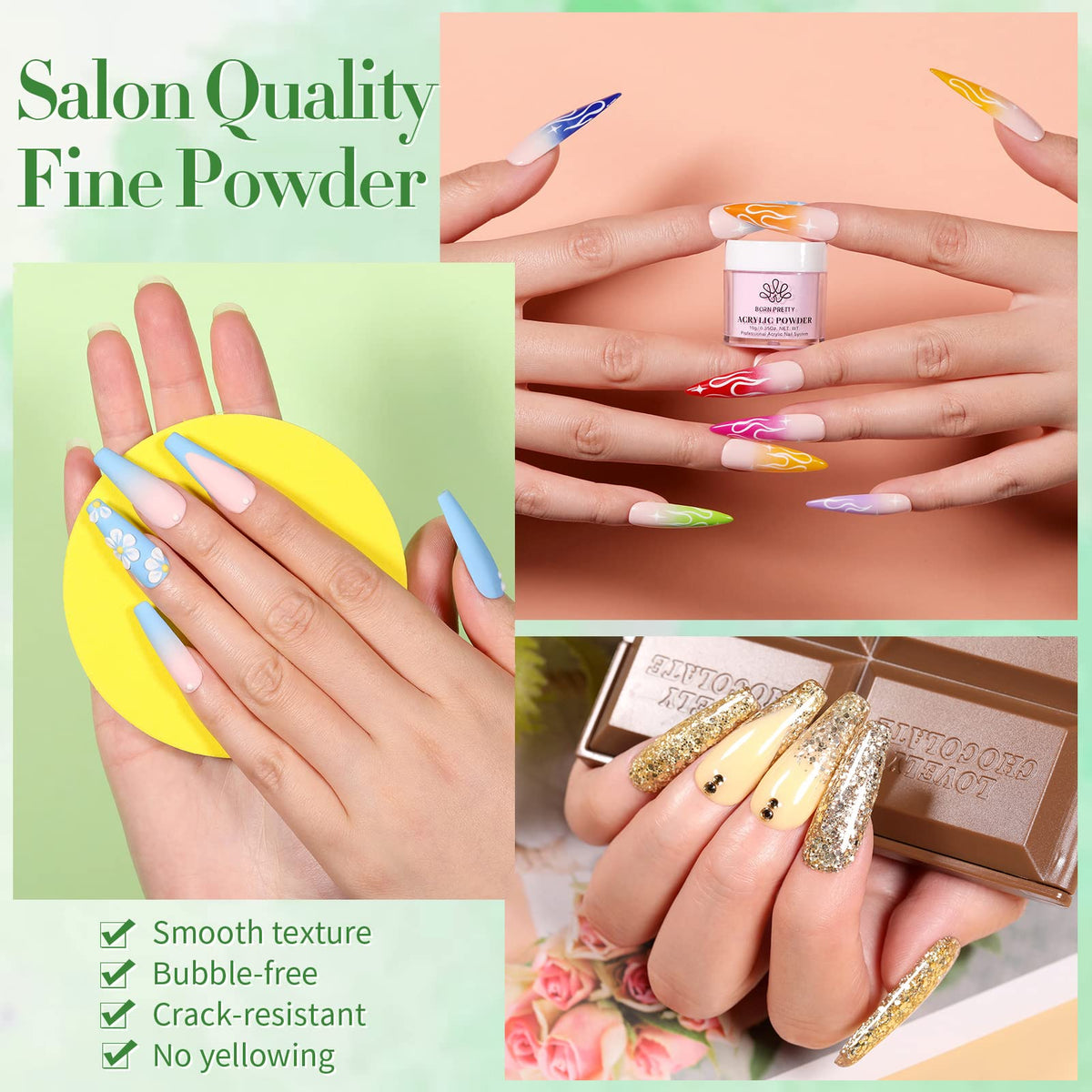 Born Pretty powder with brush and monomer demonstrating ready-to-use application