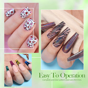 Born Pretty stamping polish being transferred from plate to nail for precise designs