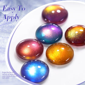 Born Pretty swatches on nail tips displaying six holographic color-shifting finishes
