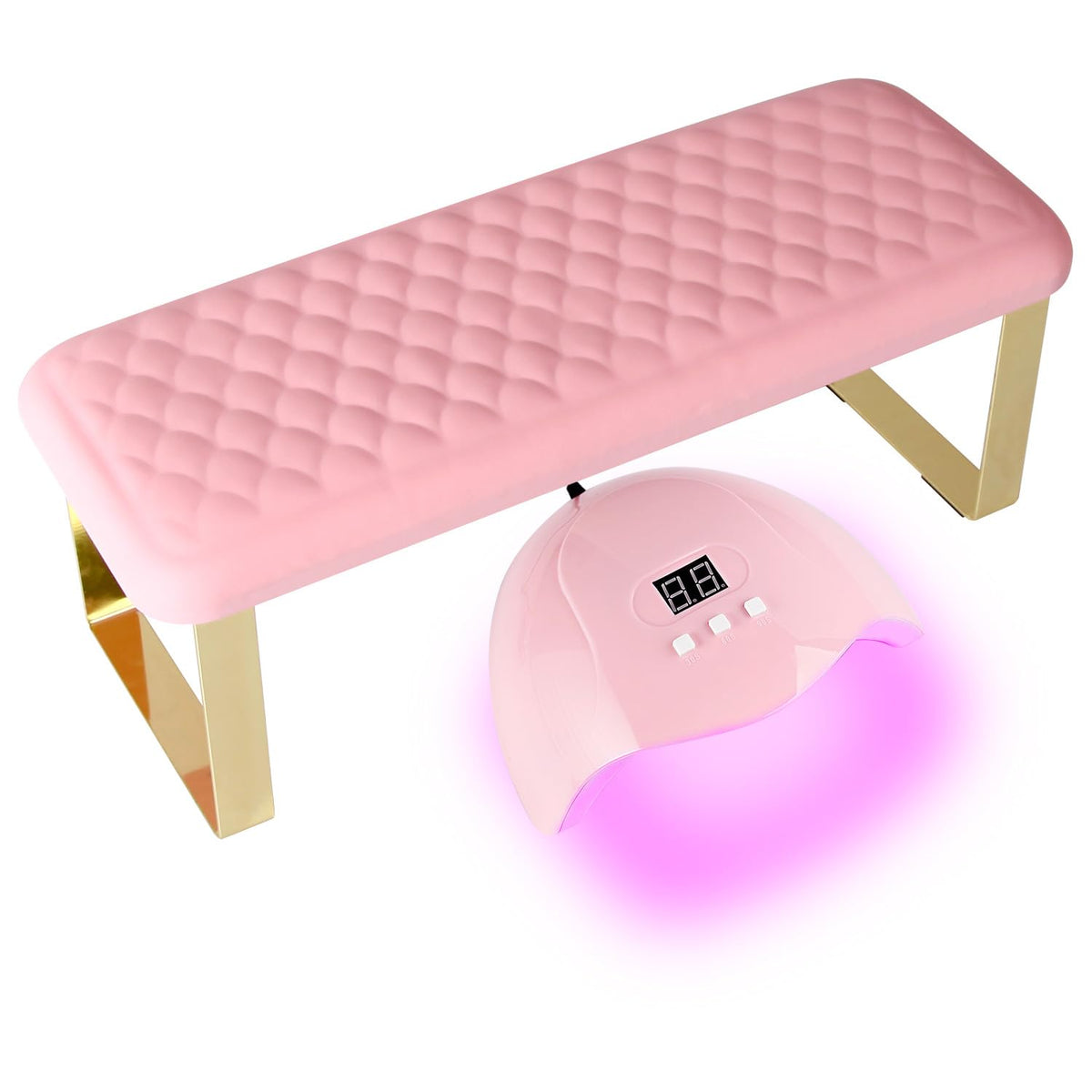 BORNBYME front view of arm rest showing shape and pink color for comfort