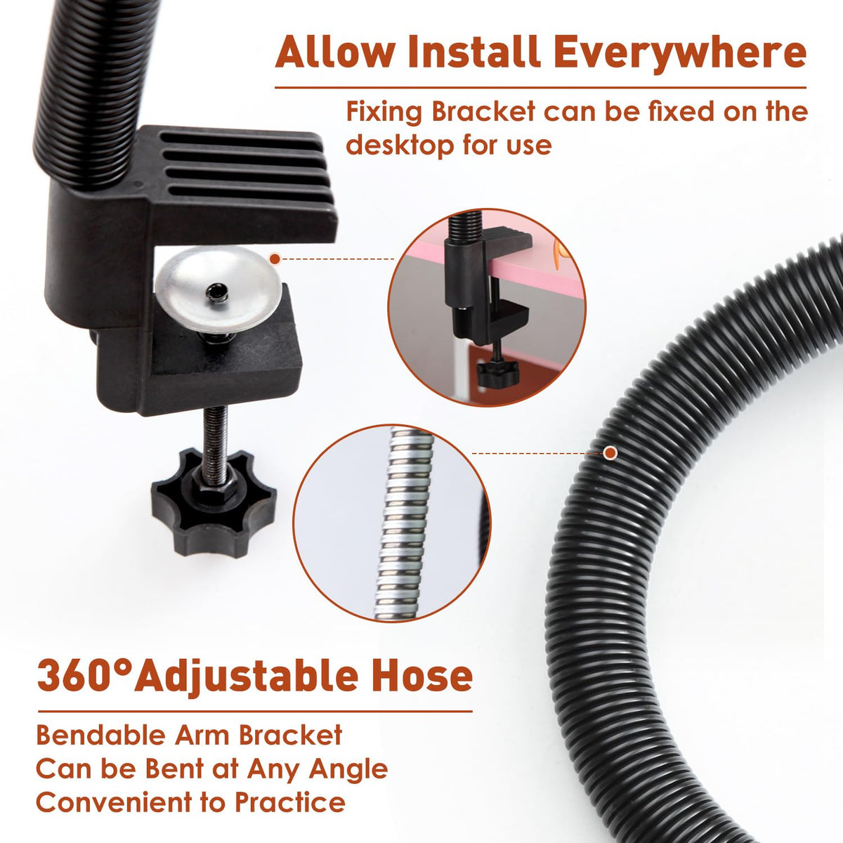 BORNBYME stainless steel handle and clamp mounted to table showing stability benefit
