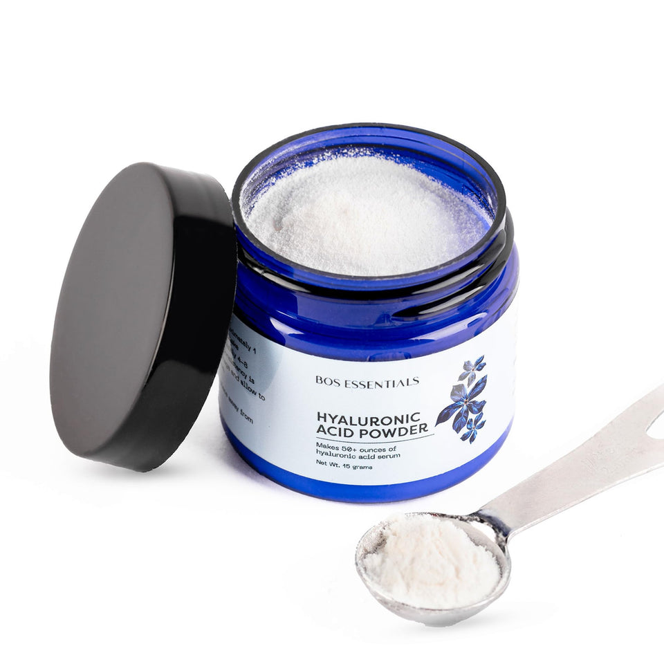 Bos Essentials jar front view showing label and pure powder benefit