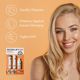 BosleyMD product label close-up with claims, verifying vegan, sulfate-free, and doctor recommended