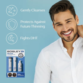 BosleyMD conditioner pouring from bottle to show smoothing and detangling