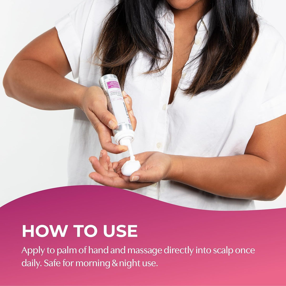 BosleyMD foam texture on hand illustrating lightweight mousse and quick absorption