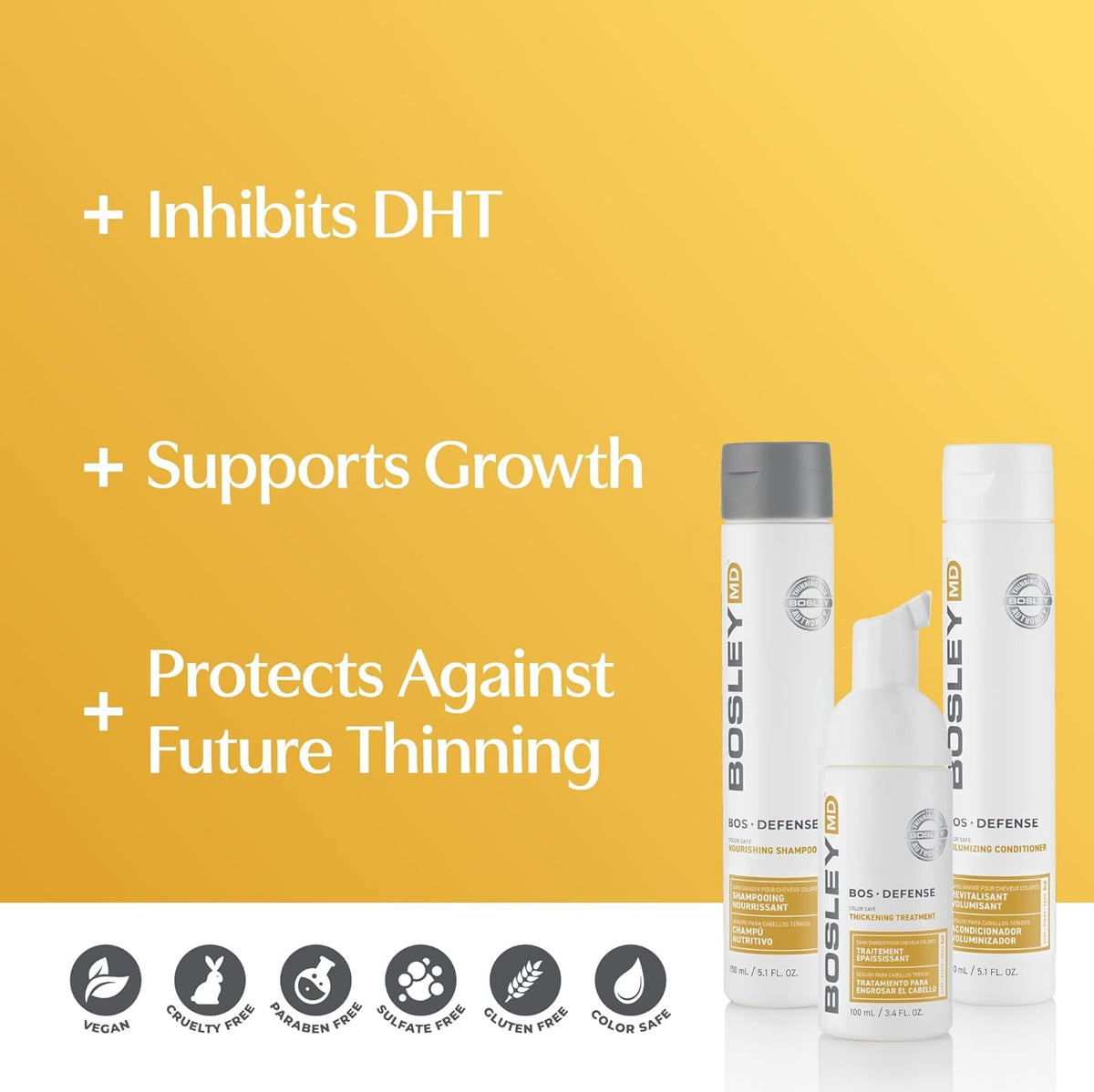 BosleyMD nourishing shampoo pump close-up highlighting easy dispensing and gentle cleanse
