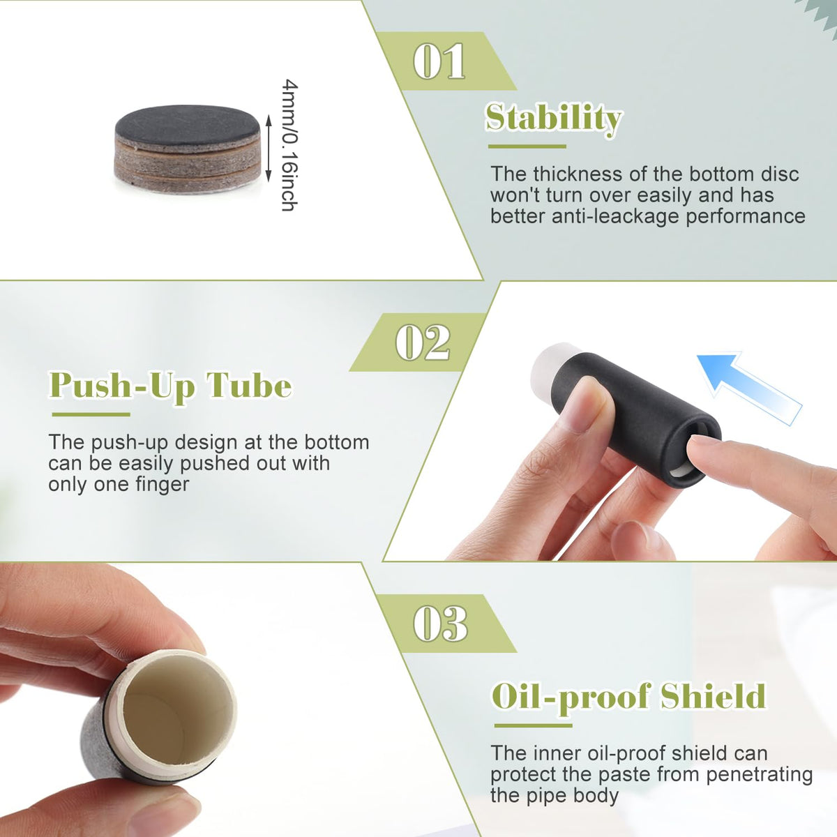 BOSMIOW filled tube being applied to lips demonstrating easy, mess-free use