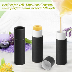 BOSMIOW tube next to a standard lipstick for scale showing compact portability
