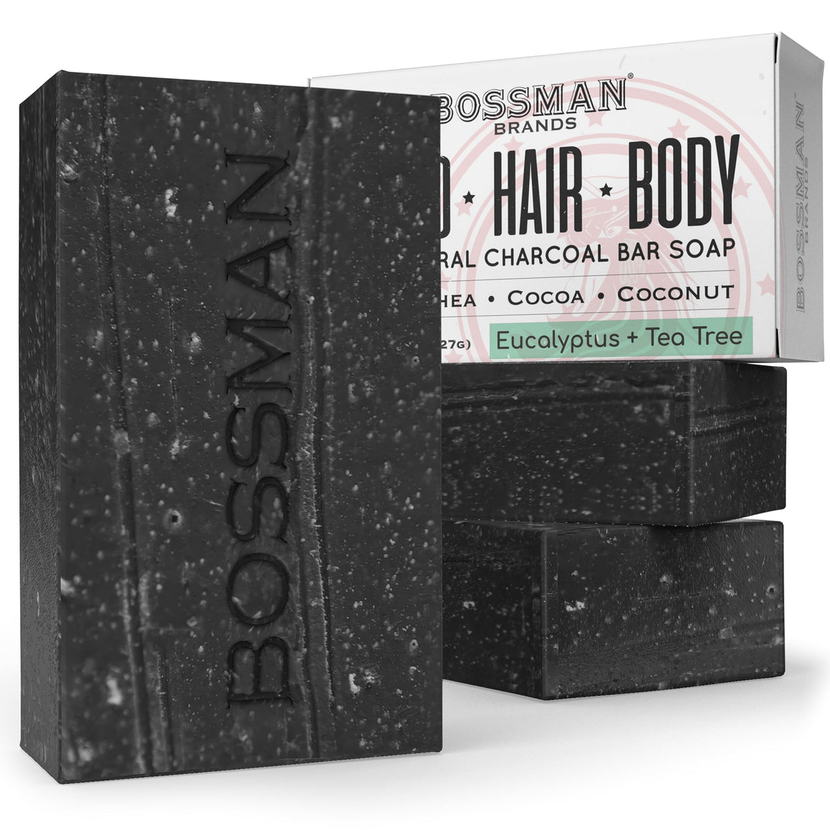 Bossman charcoal bar front packaging showing brand and scent for confident grooming