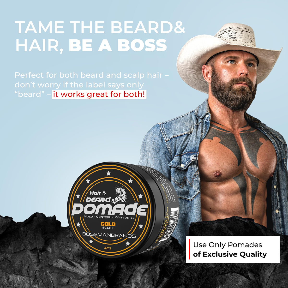 Bossman product on bathroom counter during morning routine conveying energizing scent