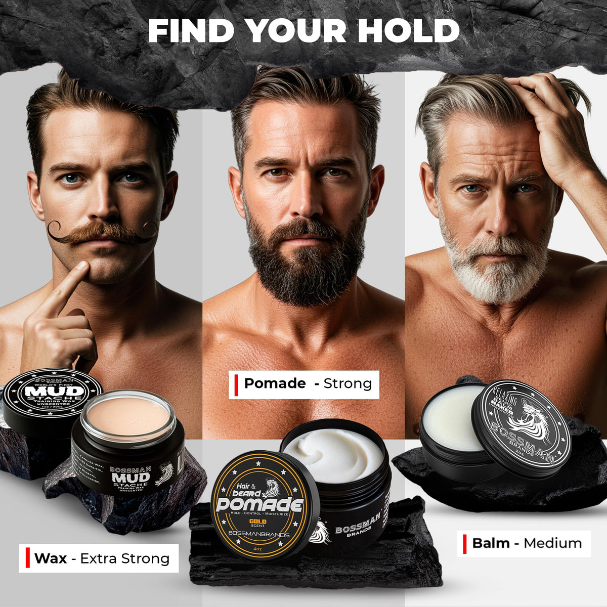 Bossman pomade next to hand for scale showing compact 4 oz size convenience