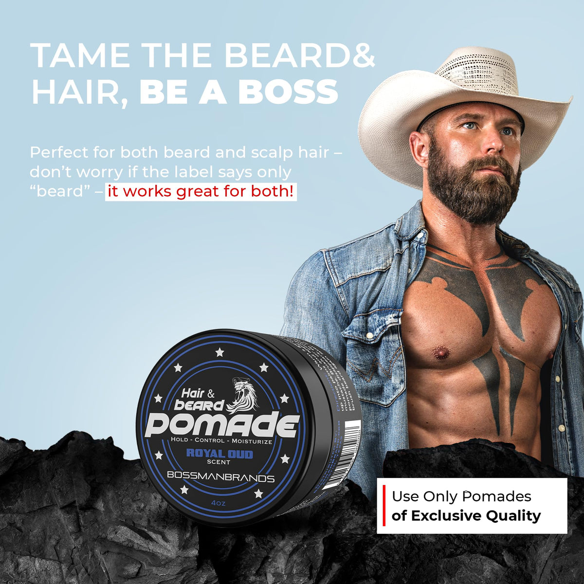 Bossman displayed in a bathroom setting suggesting daily grooming ritual benefit