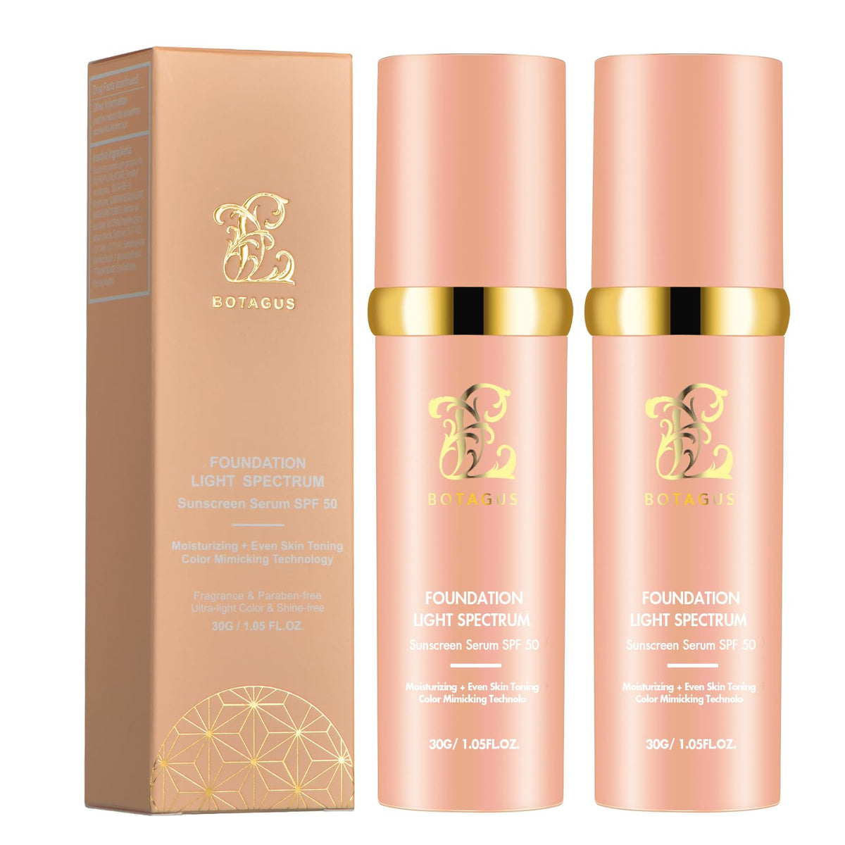 Botagus bottle front packaging showing sleek design and SPF benefit