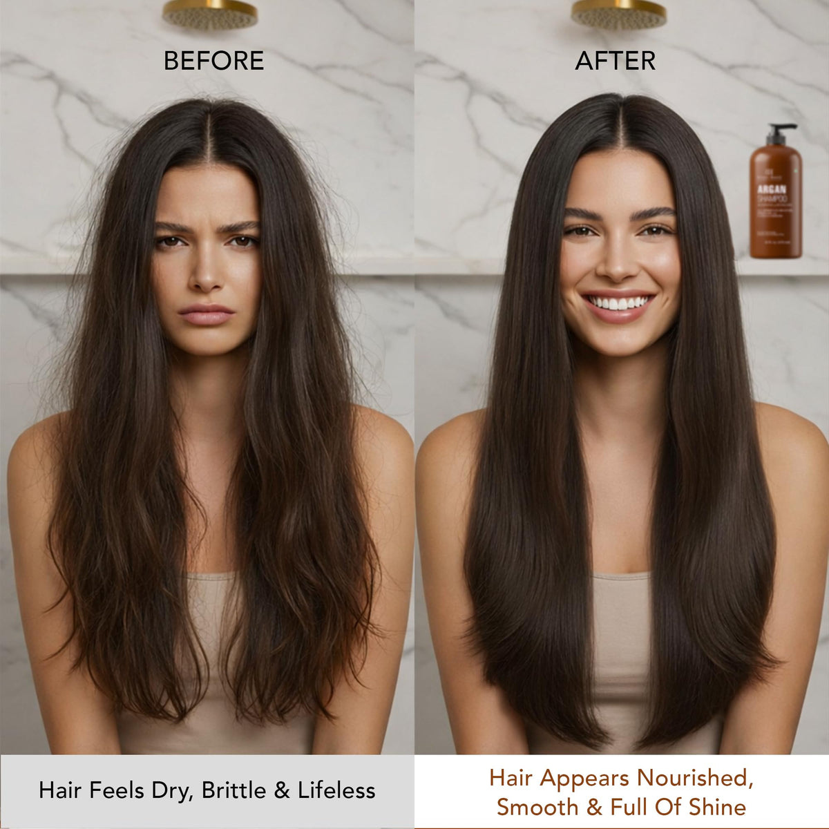 Botanic Hearth shampoo being applied in shower for hydrated hair benefit