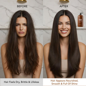 Botanic Hearth shampoo being applied in shower for hydrated hair benefit
