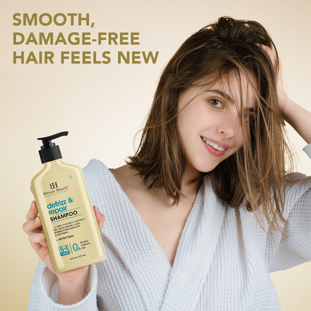 Botanic Hearth before and after hair showing reduced frizz and smoothness