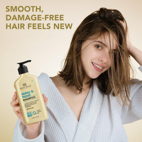 Botanic Hearth before and after hair showing reduced frizz and smoothness