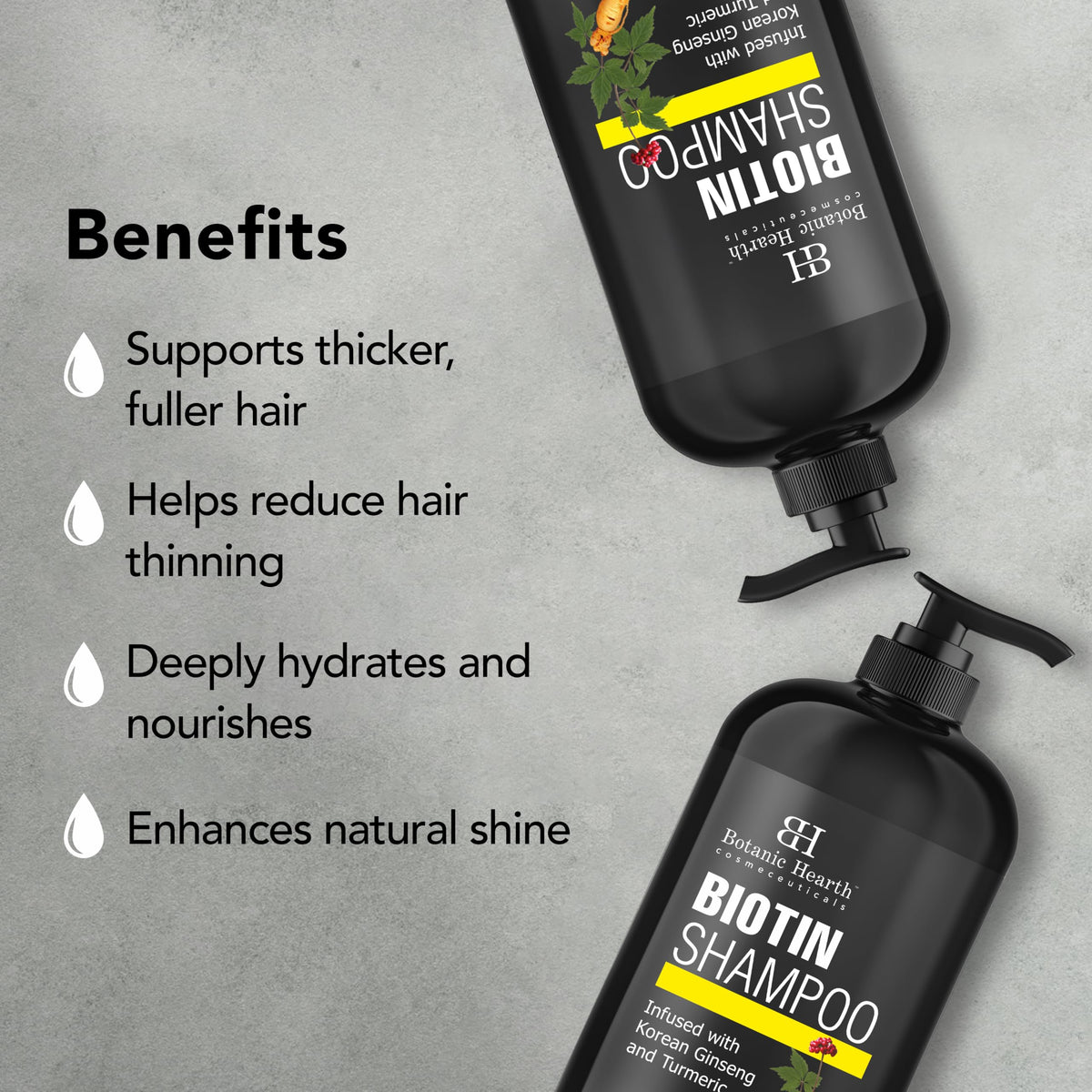 Botanic Hearth 16oz bottle next to common items to show scale