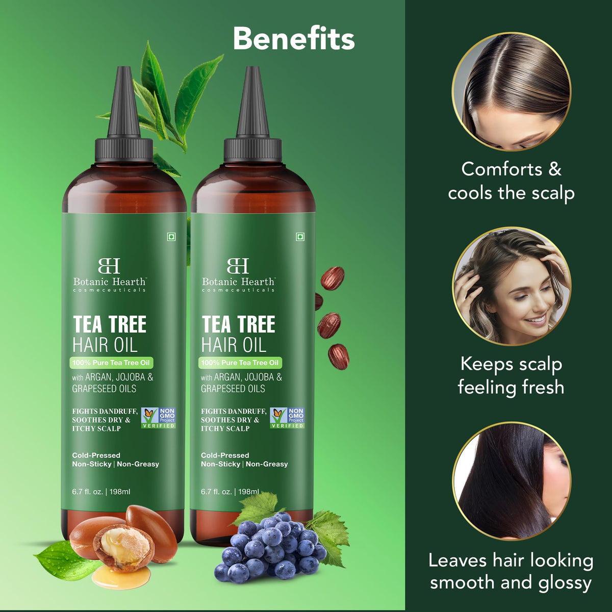 Botanic Hearth bottle label close-up highlighting natural ingredients and benefits