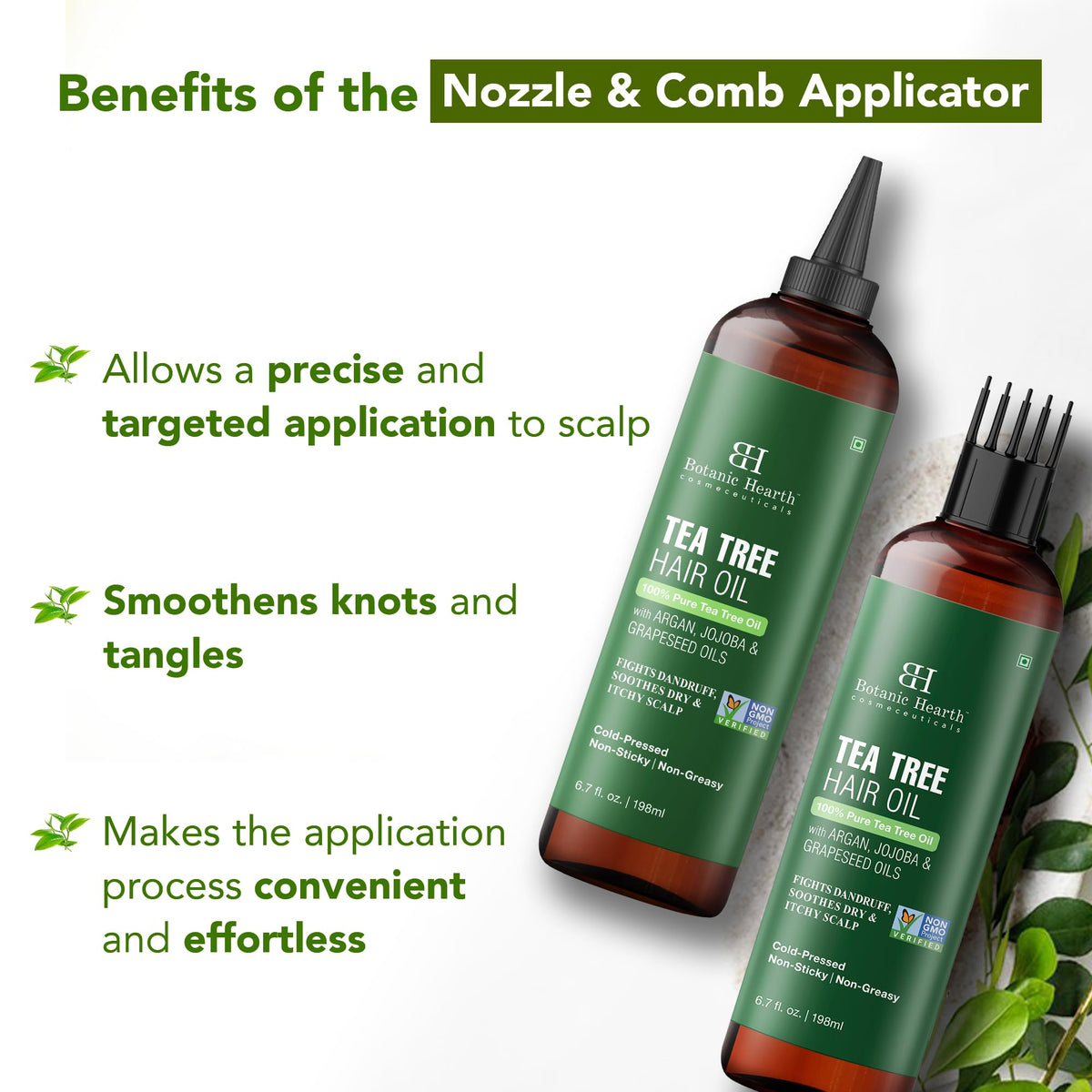Botanic Hearth oil applied on damp hair to smooth frizz and add shine