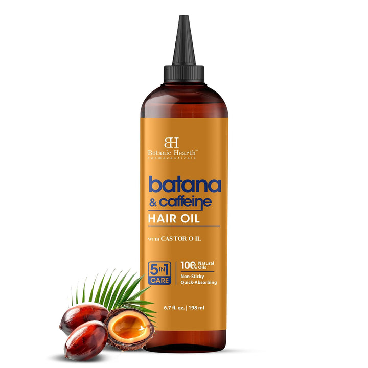 Botanic Hearth front packaging showing Batana and caffeine benefits