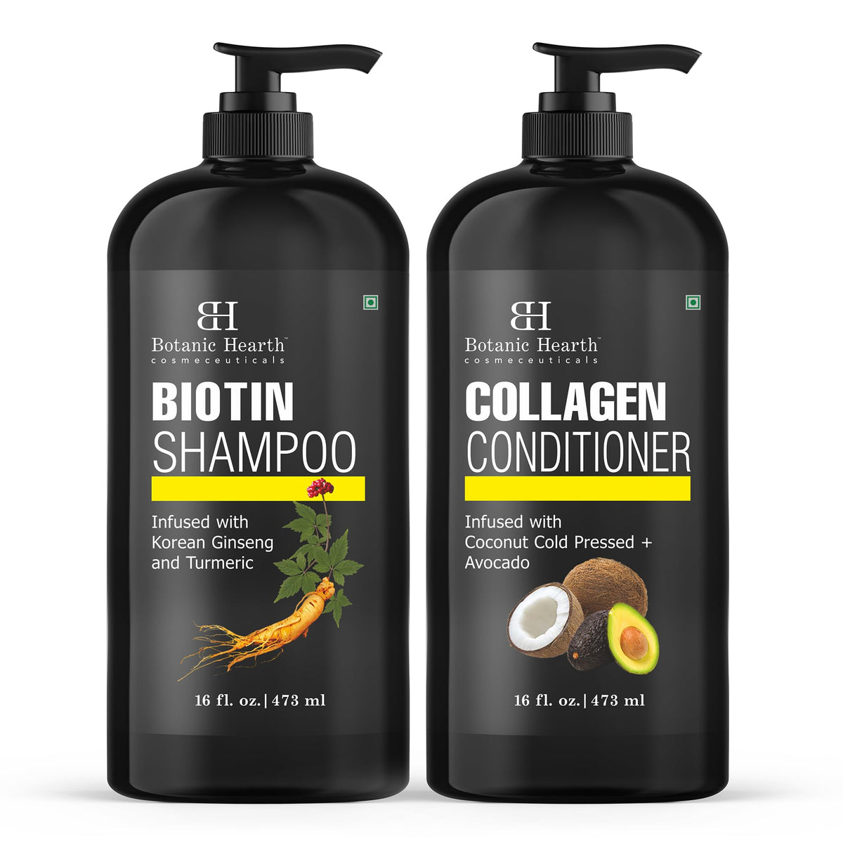 Botanic Hearth front packaging bottle set showing both 16 fl oz containers and brand benefit