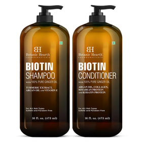 Botanic Hearth front packaging of shampoo and conditioner showing set benefits