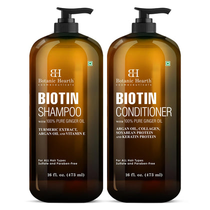 Botanic Hearth front packaging of shampoo and conditioner showing set benefits