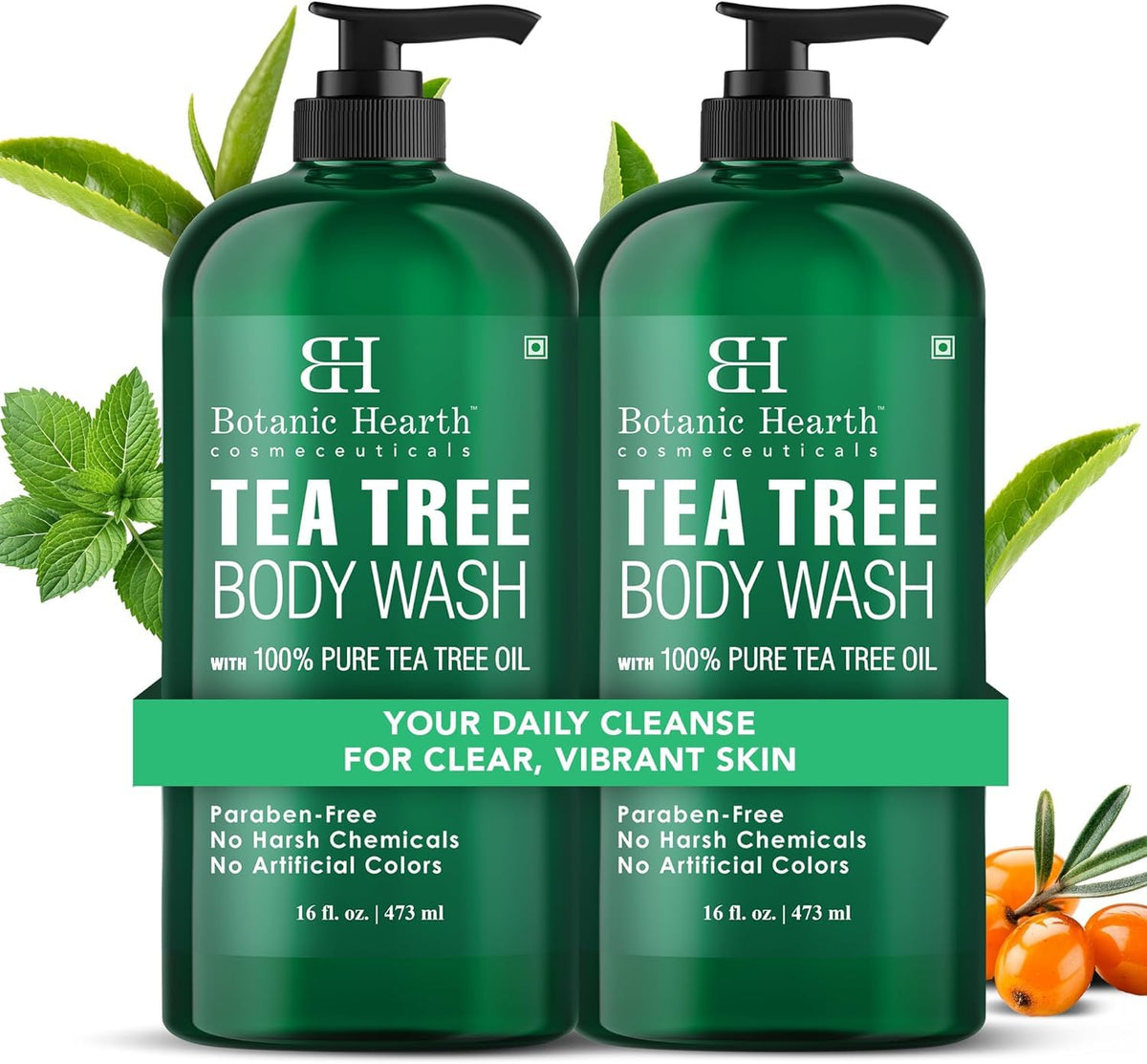 Botanic Hearth front packaging showing dual 16 fl oz bottles and clear labeling benefit