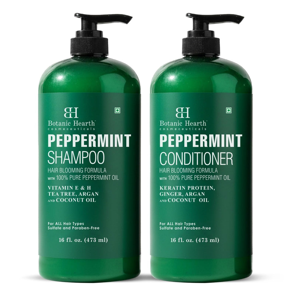 Botanic Hearth front packaging showing shampoo and conditioner, clear product presentation benefit