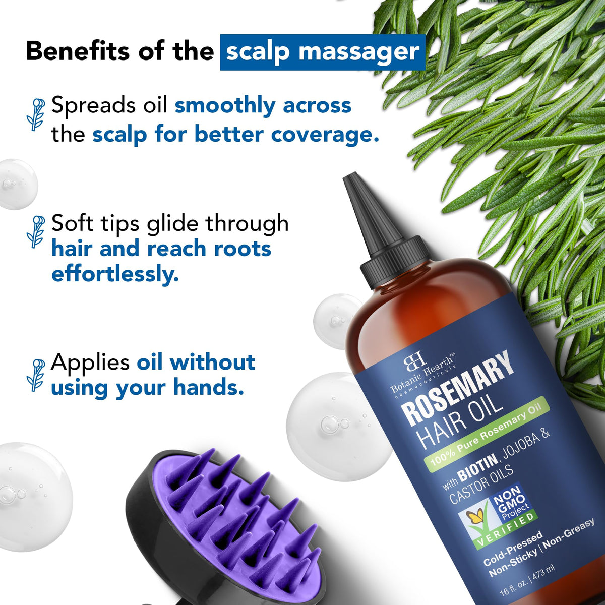 Botanic Hearth ingredients array of rosemary, jojoba, castor and biotin benefits