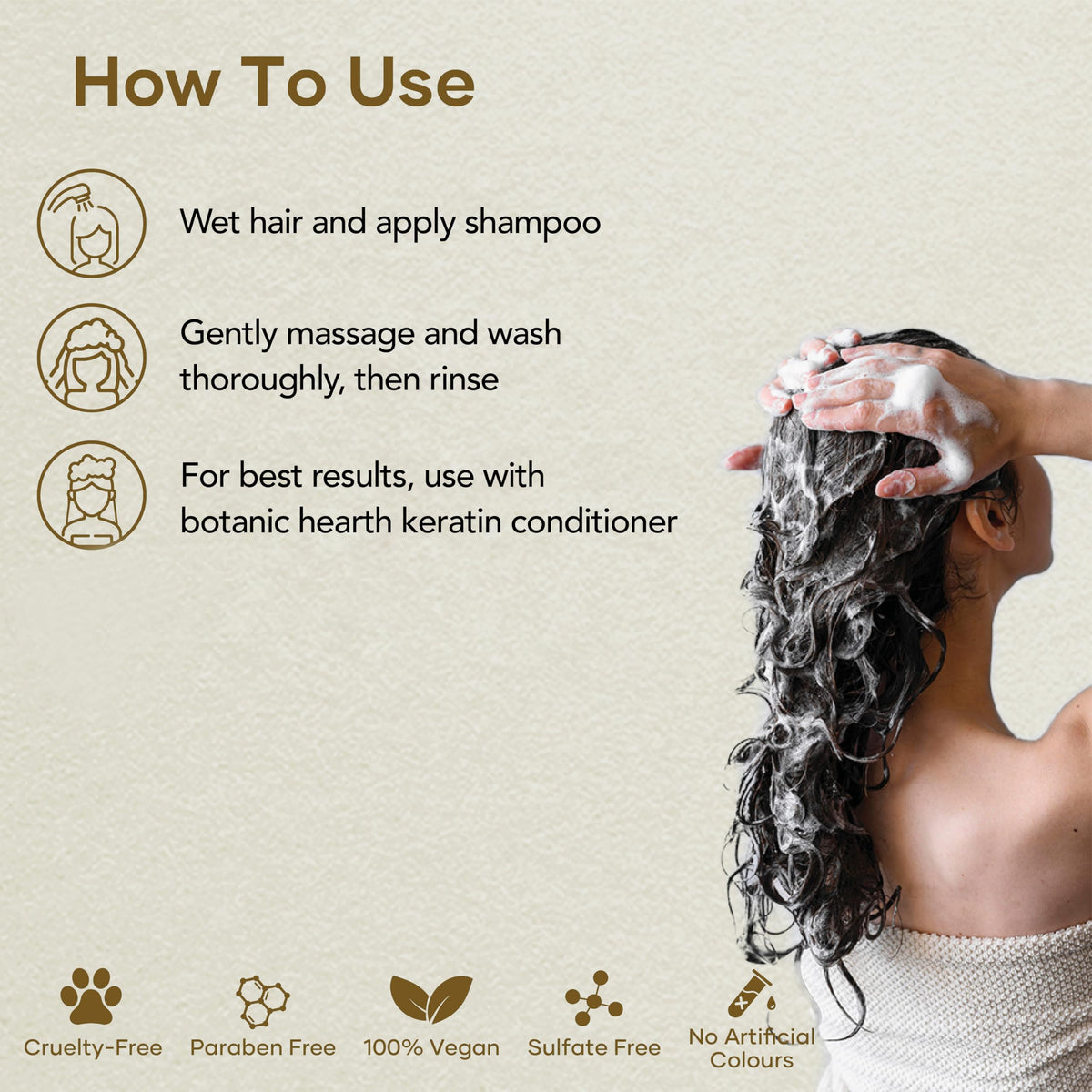 Botanic Hearth model with smooth shiny hair after shampoo use benefit