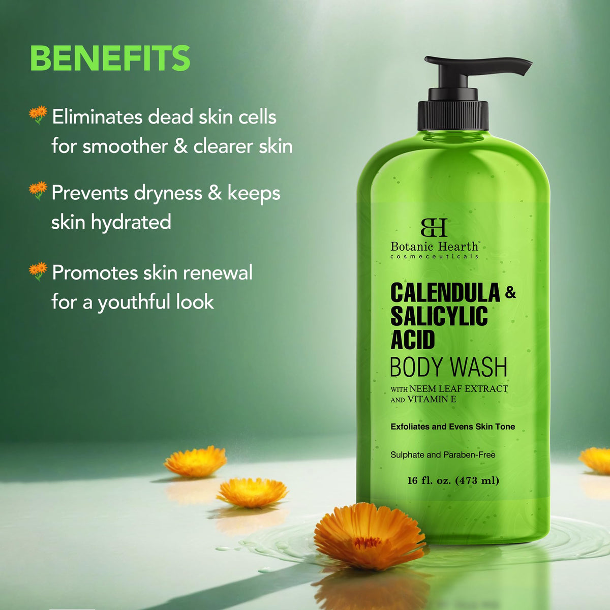 Botanic Hearth calendula and neem leaves highlighting soothing botanicals